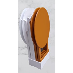 Çanta Zigon 90129 Sehpa Oval Dörtlü Ahşap Mdf Beyaz Ve Hardal  Renk Uyumu El Yapı