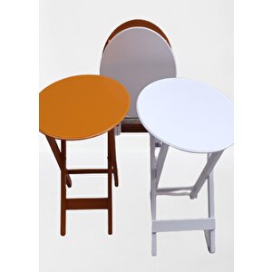 Çanta Zigon 90129 Sehpa Oval Dörtlü Ahşap Mdf Beyaz Ve Hardal  Renk Uyumu El Yapı