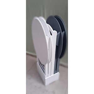 Çanta Zigon 90132 Oval Model Dörtlü Ahşap Mdf Parlak Beyaz Gri Renk Uyum El Yapım