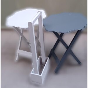 Çanta Zigon 90082 Sehpa Yonca Model 2 Li Tk Ahşap Mdf Beyaz Gri Renk Uyum El Yapı