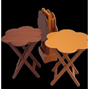 Çanta Zigon 90106 Sehpa Papatya Model Dörtlü Ahşap Mdf Ceviz-hardal Uyum El Yapım