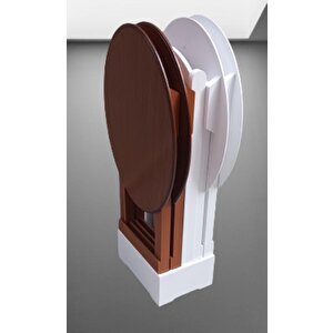 Çanta Zigon 90134 Sehpa Oval Dörtlü Model Ahşap Mdf Beyaz Ve Ceviz Uyum El Yapım