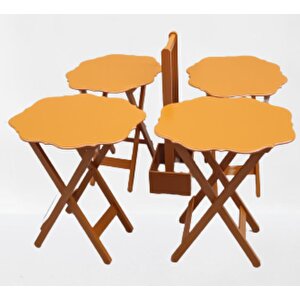 Çanta Zigon 90087 Sehpa Yonca Tk Dörtlü Model Ahşap Mdf Hardal Renk Uyum El Yapım