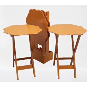 Çanta Zigon 90087 Sehpa Yonca Tk Dörtlü Model Ahşap Mdf Hardal Renk Uyum El Yapım
