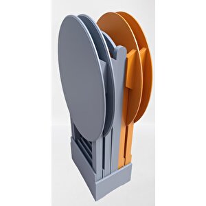Çanta Zigon 90127 Sehpa Oval Model Dörtlü Mdf Hardal Ve Gri  Renk Uyumu El Yapımı