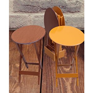 Çanta Zigon 90128 Sehpa Oval Model Ahşap Mdf Ceviz Ve Hardal Renk Uyum El Yapım