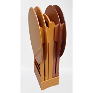 Çanta Zigon 90128 Sehpa Oval Model Ahşap Mdf Ceviz Ve Hardal Renk Uyum El Yapım