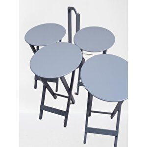 Çanta Zigon 90133 Sehpa Oval Sehpa 90133 Model Dörtlü Ahşap Mdf Gri Renk El Yapım