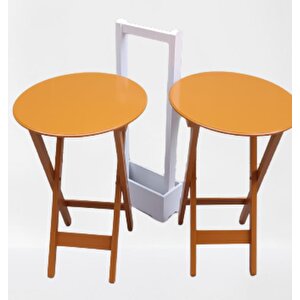 Çanta Zigon 90120 Sehpa Oval Model İkili Takım Mdf Hardal Renk Uyumu El Yapımı