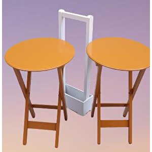 Çanta Zigon 90120 Sehpa Oval Model İkili Takım Mdf Hardal Renk Uyumu El Yapımı