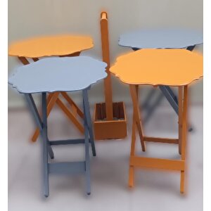 Çanta Zigon 90088 Sehpa Yonca 4 Lü Model Ahşap Mdf Gri-hardal Renk Uyum El Yapım