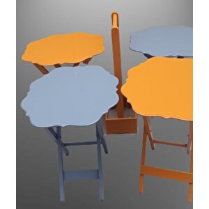 Çanta Zigon 90088 Sehpa Yonca 4 Lü Model Ahşap Mdf Gri-hardal Renk Uyum El Yapım