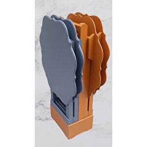 Çanta Zigon 90088 Sehpa Yonca 4 Lü Model Ahşap Mdf Gri-hardal Renk Uyum El Yapım