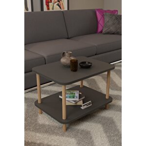 45x60 2 Katlı Orta Sehpa Ahşap Ayaklı Sehpa - Antrasit