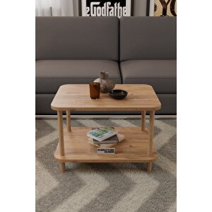 45x60 2 Katlı Orta Sehpa Ahşap Ayaklı Sehpa - Atlantik Çam