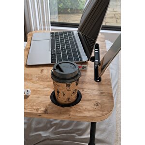 Bofigo Portatif Katlanır Laptop Sehpası Tablet Telefon Tutuculu Laptop Sehpası Çam