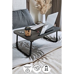 Portatif Katlanır Laptop Sehpası Tablet Telefon Tutuculu Laptop Sehpası Antrasit
