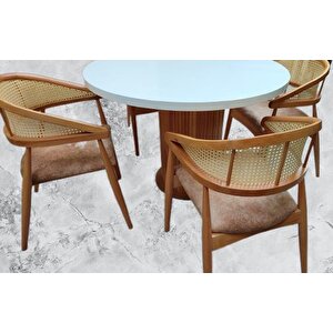 Masa 90184 Modern Anıt 110 Hasır Sandalye Tk Model Mdf Tabla Beyaz Renk El Yapı