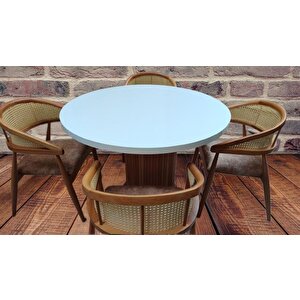 Masa 90184 Modern Anıt 110 Hasır Sandalye Tk Model Mdf Tabla Beyaz Renk El Yapı