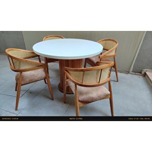 Masa 90184 Modern Anıt 110 Hasır Sandalye Tk Model Mdf Tabla Beyaz Renk El Yapı