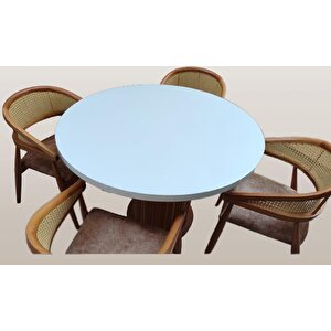 Masa Anıt St 90185  Modern Hasır Sandalye Takım Model Mdf Tabla Beyaz El Yapım