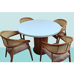 Masa Anıt St 90185  Modern Hasır Sandalye Takım Model Mdf Tabla Beyaz El Yapım