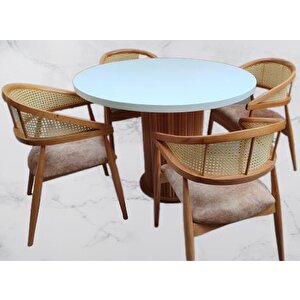 Masa Anıt St 90185  Modern Hasır Sandalye Takım Model Mdf Tabla Beyaz El Yapım