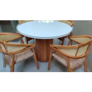 Masa Anıt St 90185  Modern Hasır Sandalye Takım Model Mdf Tabla Beyaz El Yapım