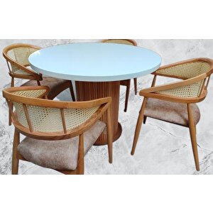 Masa Anıt St 90185  Modern Hasır Sandalye Takım Model Mdf Tabla Beyaz El Yapım
