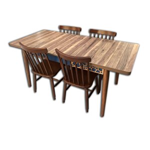 Masa 13777 Motif Takım Klasik Kayın  Retro Ayak Sandaly Ceviz Yonca Çubuk Sırt