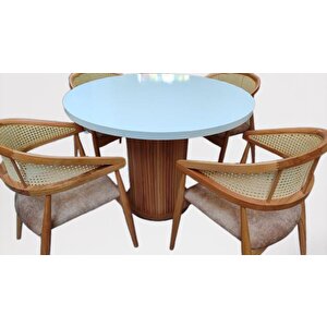 Masa 90183 Modern Anıt 120cm Hasır Sandalye Tk Model Mdf Tabla Beyaz Renk El Yapı