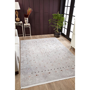 Gri Salon&yolluk Dijital Baskılı Makinede Yıkanabilir Kaymaz Taban Saçaklı Halı Ha527 120x180 cm