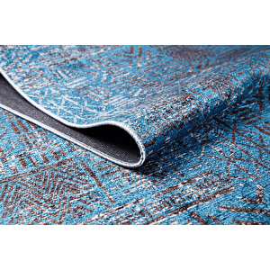 Mavi Salon&yolluk Dijital Baskılı Makinede Yıkanabilir Kaymaz Taban Saçaklı Halı Ha534 100x400 cm