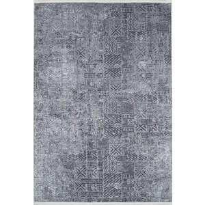 Antrasit Salon&yolluk Dijital Baskılı Makinede Yıkanabilir Kaymaz Taban Saçaklı Halı Ha536 100x500 cm
