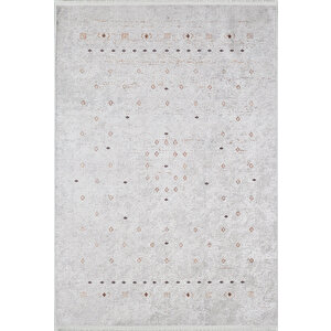 Gri Salon&yolluk Dijital Baskılı Makinede Yıkanabilir Kaymaz Taban Saçaklı Halı Ha527 160x230 cm