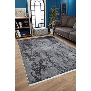Gri Salon&yolluk Dijital Baskılı Makinede Yıkanabilir Kaymaz Taban Saçaklı Halı Ha359 120x180 cm