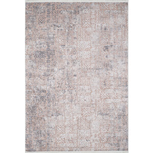 Bej Salon&yolluk Dijital Baskılı Makinede Yıkanabilir Kaymaz Taban Saçaklı Halı Ha533 100x200 cm