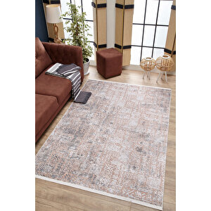 Bej Salon&yolluk Dijital Baskılı Makinede Yıkanabilir Kaymaz Taban Saçaklı Halı Ha533 100x200 cm