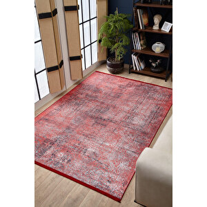 Kırmızı Salon&yolluk Dijital Baskılı Makinede Yıkanabilir Kaymaz Taban Saçaklı Halı Ha450 80x200 cm