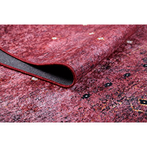 Kırmızı Salon&yolluk Dijital Baskılı Makinede Yıkanabilir Kaymaz Taban Saçaklı Halı Ha529 240x340 cm