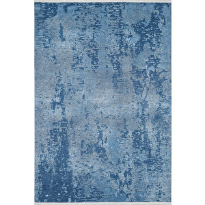 Mavi Salon&yolluk Dijital Baskılı Makinede Yıkanabilir Kaymaz Taban Saçaklı Halı Ha357 80x500 cm