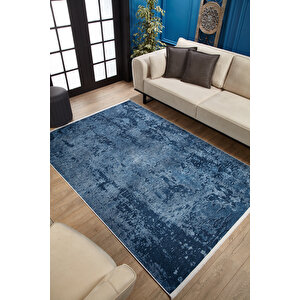 Mavi Salon&yolluk Dijital Baskılı Makinede Yıkanabilir Kaymaz Taban Saçaklı Halı Ha357 80x500 cm