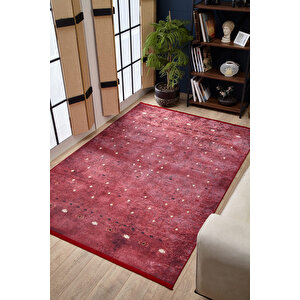 Kırmızı Salon&yolluk Dijital Baskılı Makinede Yıkanabilir Kaymaz Taban Saçaklı Halı Ha529 100x400 cm