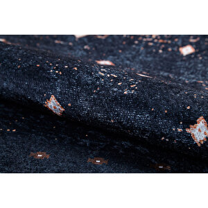 Halı Atölyesi Siyah Salon&yolluk Dijital Baskılı Makinede Yıkanabilir Kaymaz Taban Saçaklı Halı Ha528