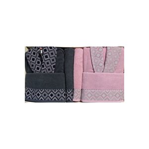 Snazzy Antrasit Pembe Aile Bornoz Seti Özdilek Bornoz Set- M