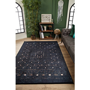 Siyah Salon&yolluk Dijital Baskılı Makinede Yıkanabilir Kaymaz Taban Saçaklı Halı Ha528 240x280 cm