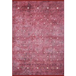 Kırmızı Salon&yolluk Dijital Baskılı Makinede Yıkanabilir Kaymaz Taban Saçaklı Halı Ha529 80x400 cm
