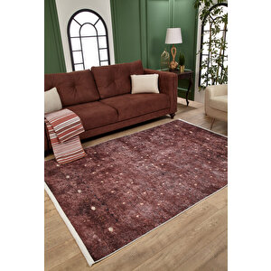 Kahverengi Salon&yolluk Dijital Baskılı Makinede Yıkanabilir Kaymaz Taban Saçaklı Halı Ha530 80x400 cm