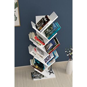 Bofigo Ağaç Kitaplık Dekoratif Kitaplık Raf Düzenleyici Kitap Rafı Beyaz