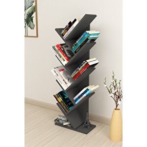 Ağaç Kitaplık Dekoratif Kitaplık Raf Düzenleyici Kitap Rafı Antrasit